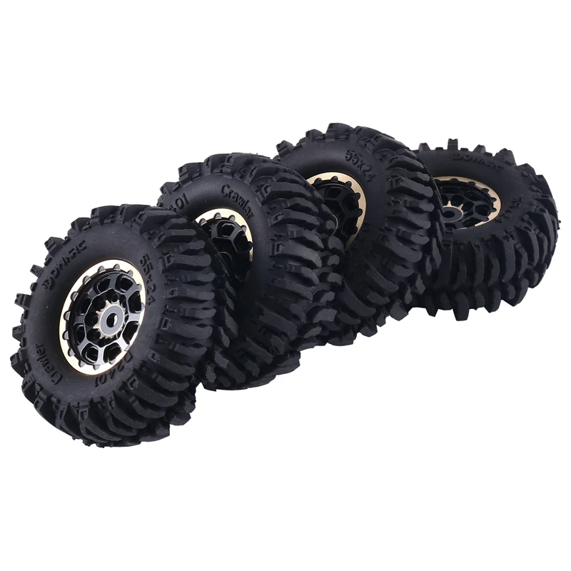 4Pcs 55X22mm 1.0 Brass Wheel Rim Rubber Tire For 1/18 1/24 RC Crawler Car Axial SCX24 AX24 FMS FCX24 TRX4M Upgrade Parts