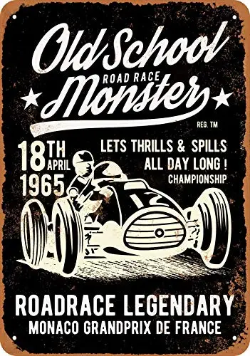 Metal Sign - Old School Monaco Road Race (Black Background) - Vintage Look Wall Decor for Cafe beer Bar Decoration Crafts