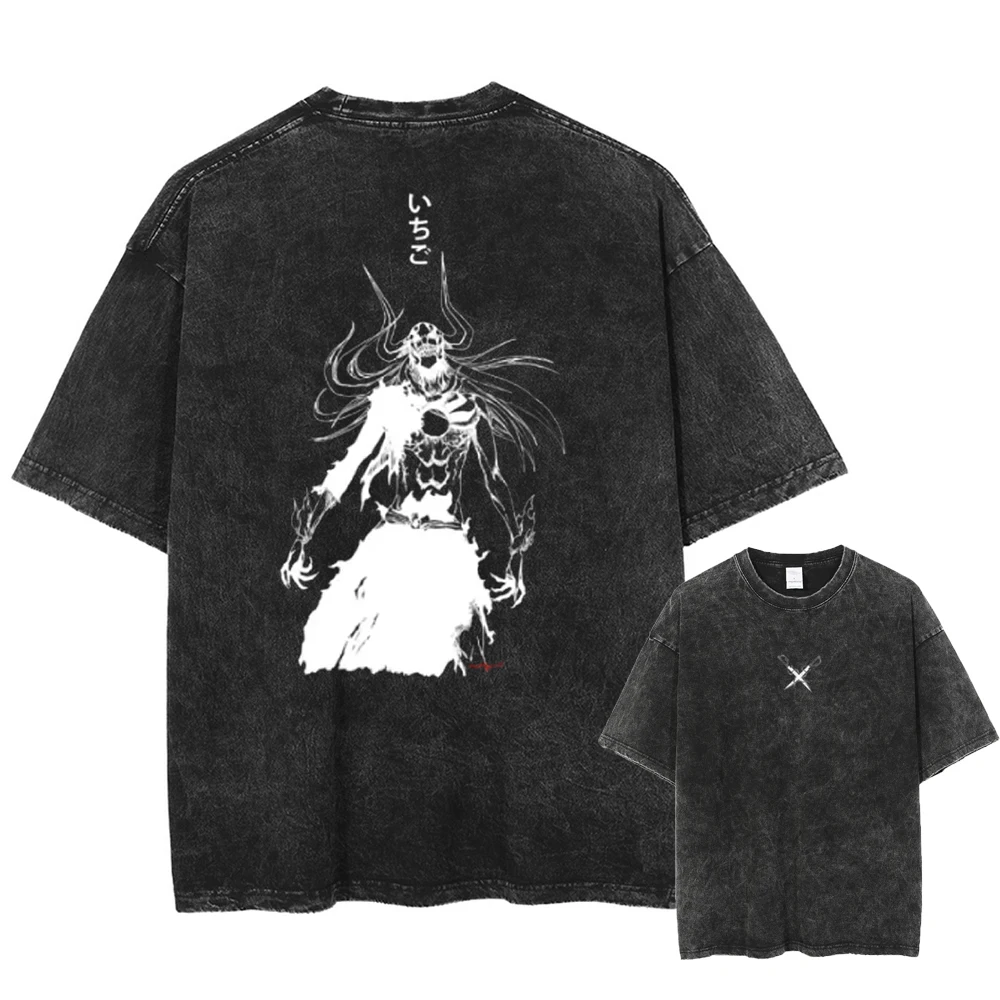 Manga BLEACH Tshirt for Men Women T Shirt Vintage Washed Cotton T-shirt Summer Short Sleeve Clothing Casual Oversized Tee Top
