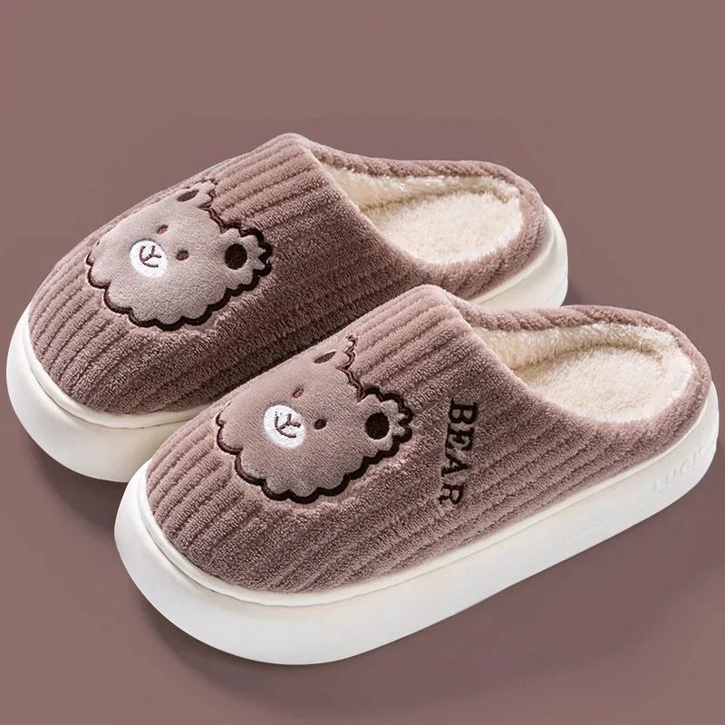 2024 New Winter Soft Mens Indoor Antiskid Fluffy Slides Bedroom Cartoon Bear Warm Plush Slippers Male Home Casual Cotton Shoes