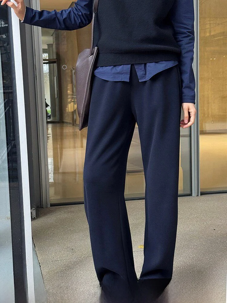 

Bebbe Straight Leg Pants Drapey Loose Wide Leg Pants Summer New Style Women's Casual Trousers Comfortable Elastic Waistband