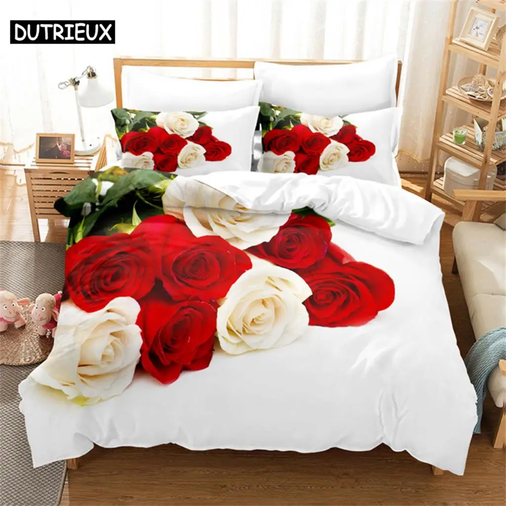 

Luxury Red Rose Queen Bedding Set Duvet Cover Set Bedding Comforter Bedding Sets Bed Linen King Size Duvet Cover Bedding Set