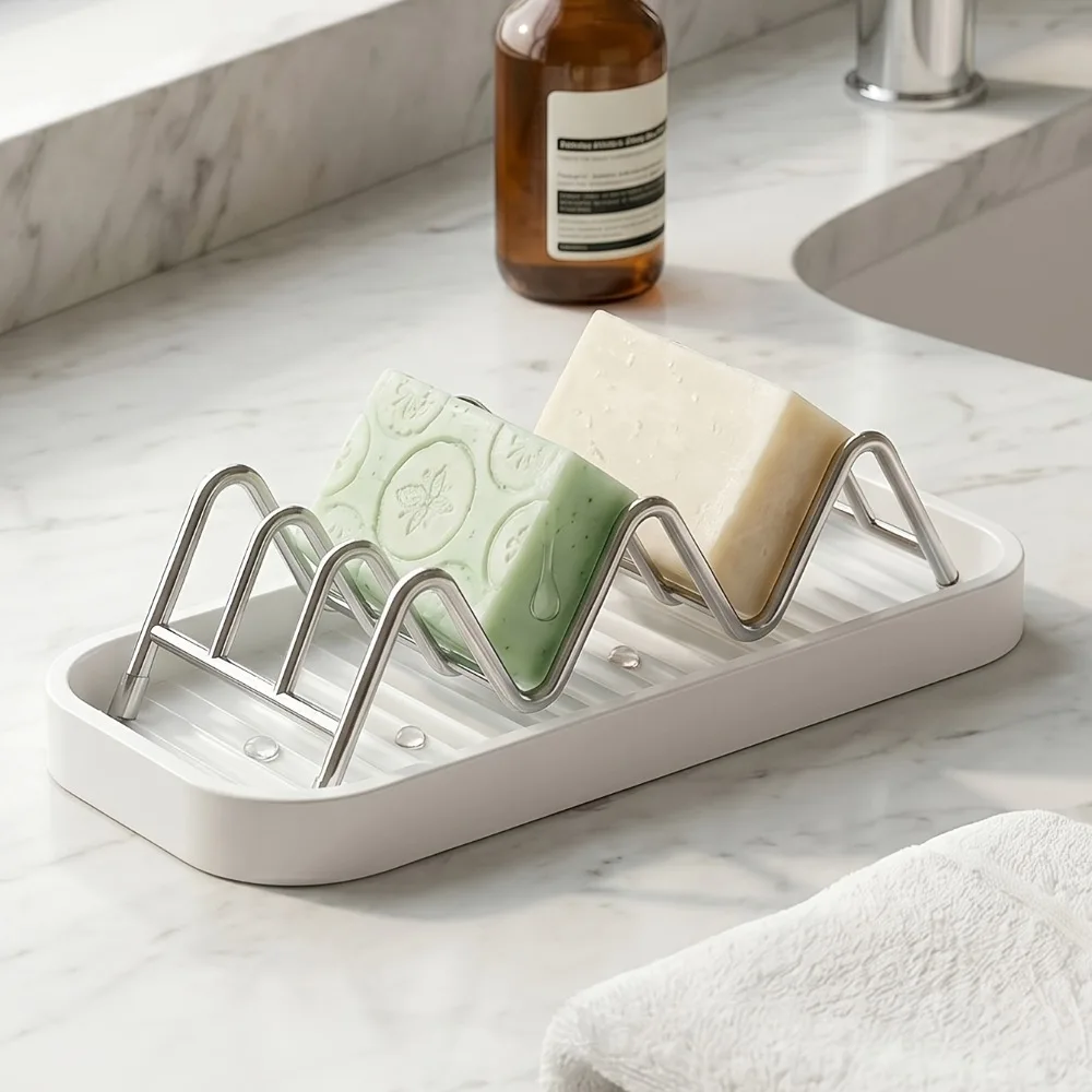 Wave Shaped Soap Dish Drain Rack Bathroom Soap Drain Rack Stainless Steel Drain Rack Countertop Sponge Cleaning Cloth Drain Rack
