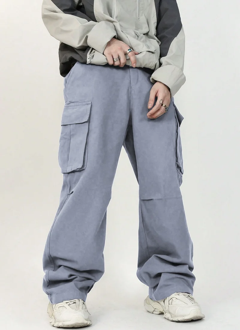 

Мужские весенне-осенние брюки-карго с несколькими карманами, эластичным поясом и регулировкой на шнурке, однотонные, длинные, с множеством карманов