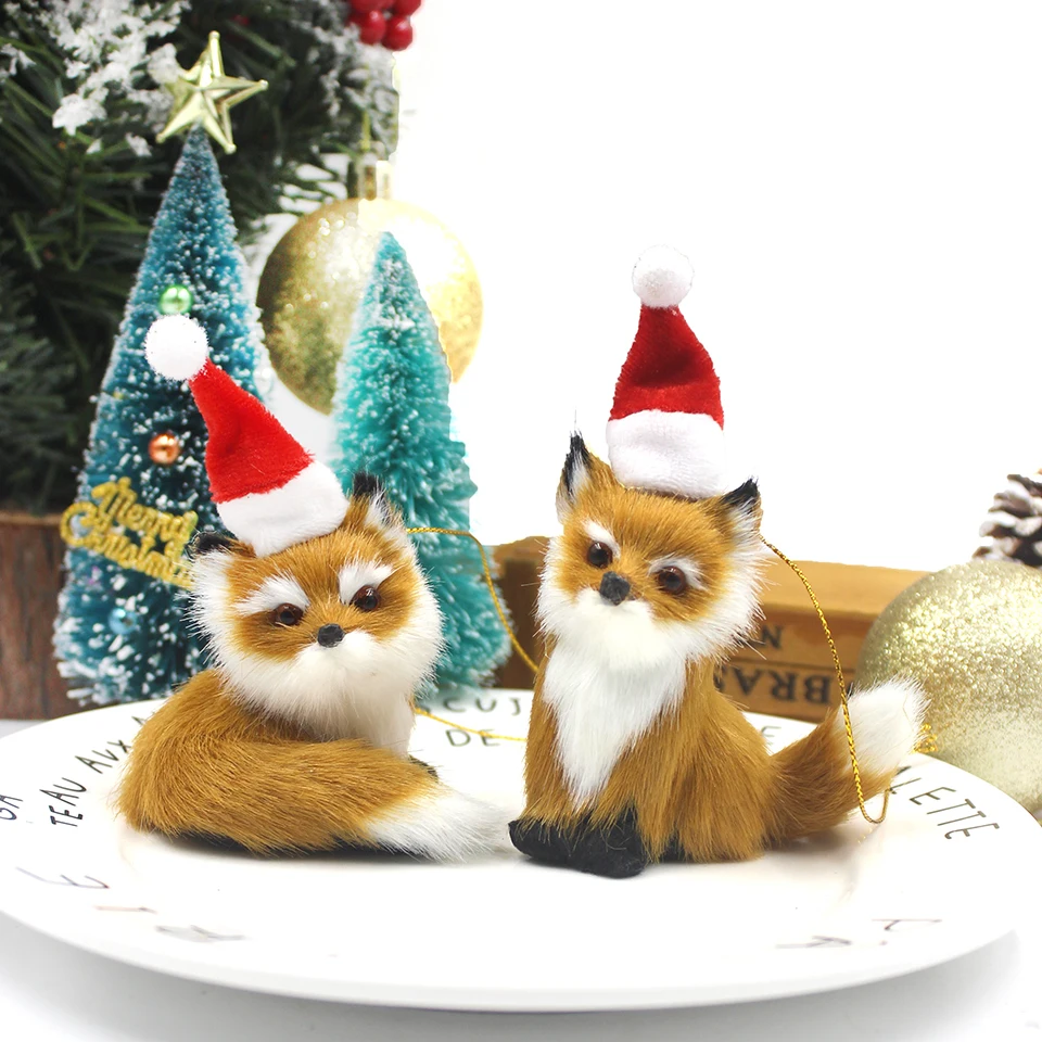 Simulation Fox Toy Furs Squatting Fox Model Christmas Decoration Animals World With Static Action Figures Kids Toys Gift Navidad