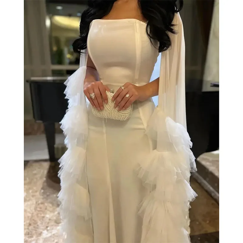 Elegantes vestidos de baile sem alças, mangas compridas, flores plissadas, até o chão, vestidos de noite, Arábia Saudita, casamento