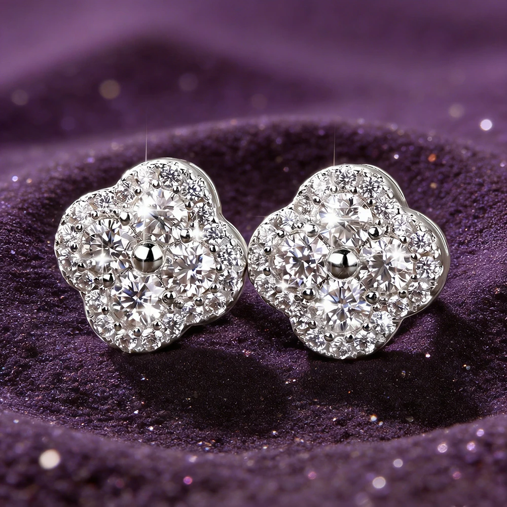 3-in-1 Kleeblatt-Moissanit-Schmucksets, 14 Karat vergoldet, GRA-zertifiziert, Halskette, Ohrringe, Armband-Sets für Damen, Glücksbringer – Detail 6