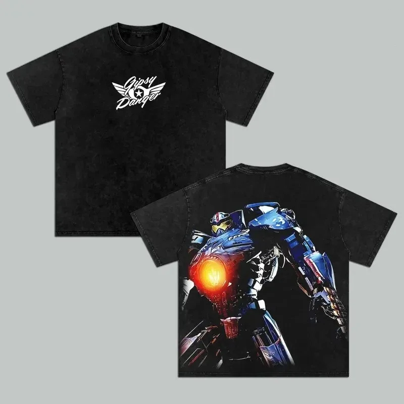 T-shirt vintage con stampa grafica Pacific Rim Gipsy Danger, in cotone, lavata, da uomo e da donna, stile streetwear