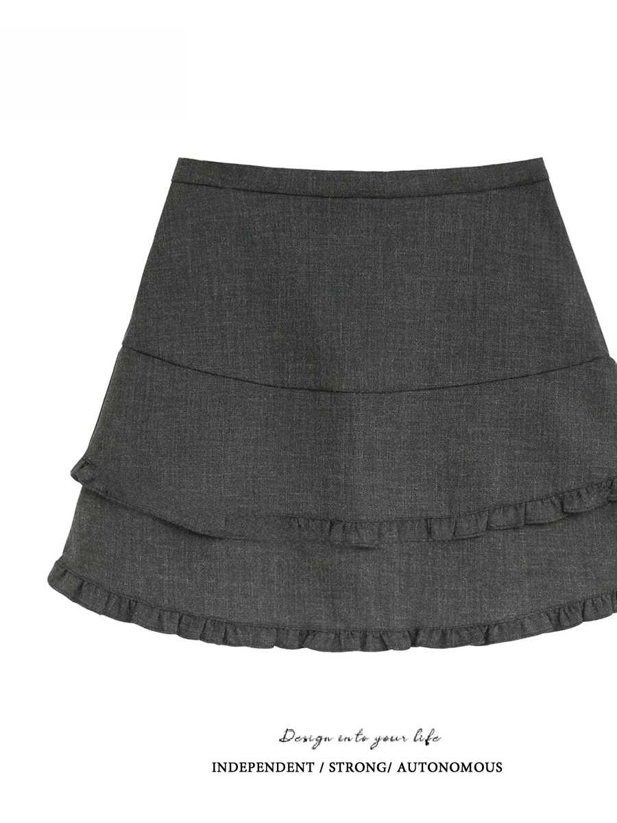 

High Waist A-Line Skirt with Wood ain Ruffle Korean Sle Casual Cotton Se Pant High Waist Design for Women