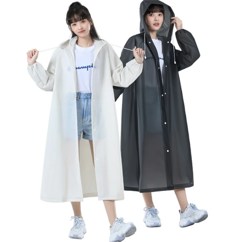 Hohe Qualität 1PC EVA Unisex Regenmantel Erwachsene Regenmantel Mit Kapuze Dicke Männer Camping Frauen Wasserdichte Wasserdichte Lange Regenmantel
