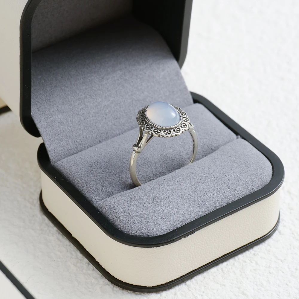 خاتم نسائي من الفضة الإسترليني عيار 925 ريترو، طقم مع ياقوت طبيعي، عقيق أسود، اليشم الأبيض الجمشت، هدية مجوهرات الزفاف النسائية