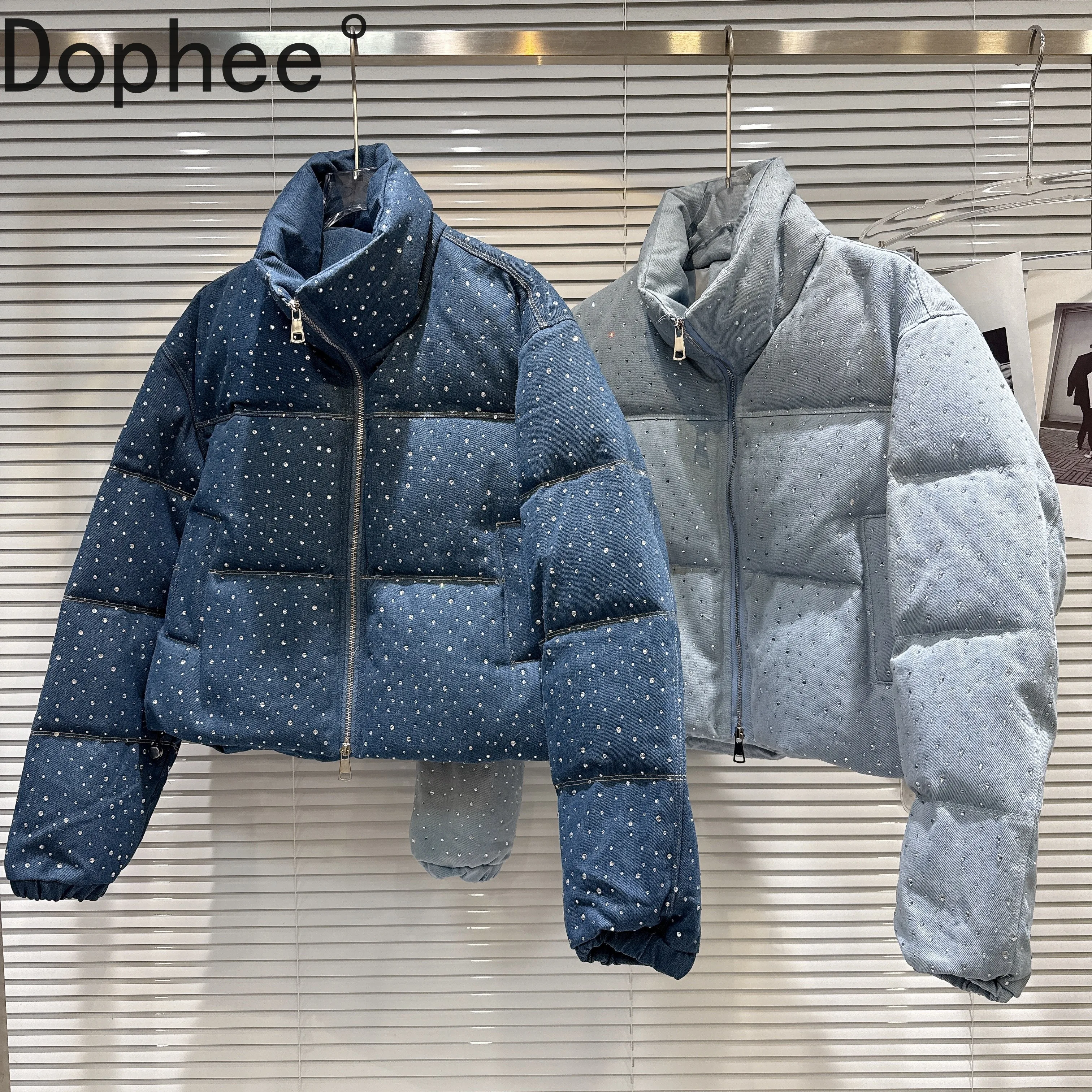 フルダイヤモンド装飾 レディース 中綿ジャケット 2025年新作 冬 スタンドカラー ジップ ショートパーカー オールマッチ 長袖 女性用 綿入れコート