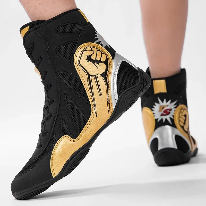 

Sporty Men's Wrestling Shoes Lightweight Outdoor Gym Training Boxing Sneakers Black White Large Size