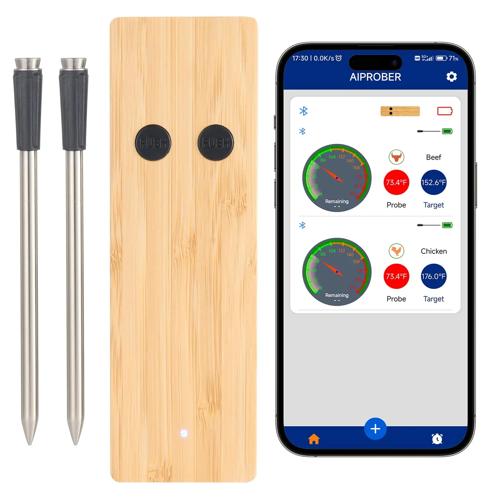 

Ultra Fast Instant Reading Wireless Meat Thermometer with 2 Probes Stainless Steel IP68 Kitchen BBQ Cooking Food Thermometer