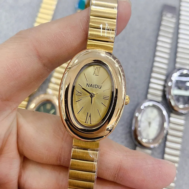 Luksusowy Złoty Owalny Zegarek Kwarcowy Damski Modny Casualowy Zegarek na Rękę z Stalową Bransoletą Zegarki Damskie Montre Femme Prezenty Dropshipping
