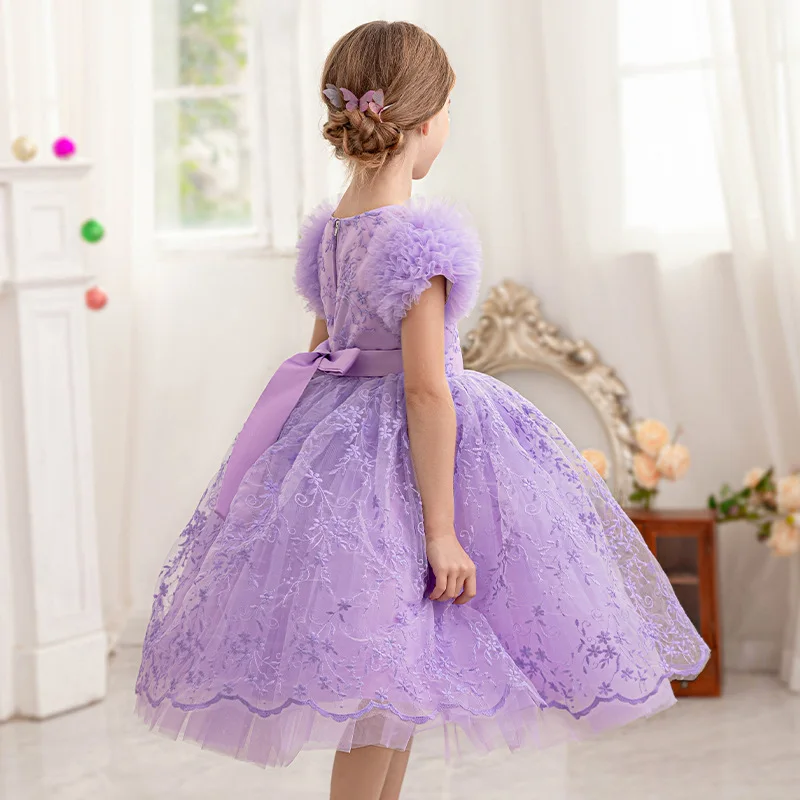 2024 New Lace Children Evening Dresses for Girls Kids Birthday Party Luxury Fluffy Ball Gown Wedding Prom Formal Flower Dress