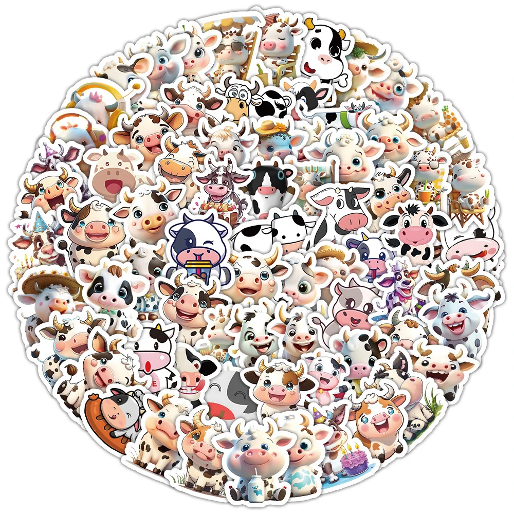 10/30/50/100pcs Cute Animal Cow Cartoon Stickers for Kids Toys Waterproof DIY Laptop Skateboard Stationery Kawaii Sticker Packs