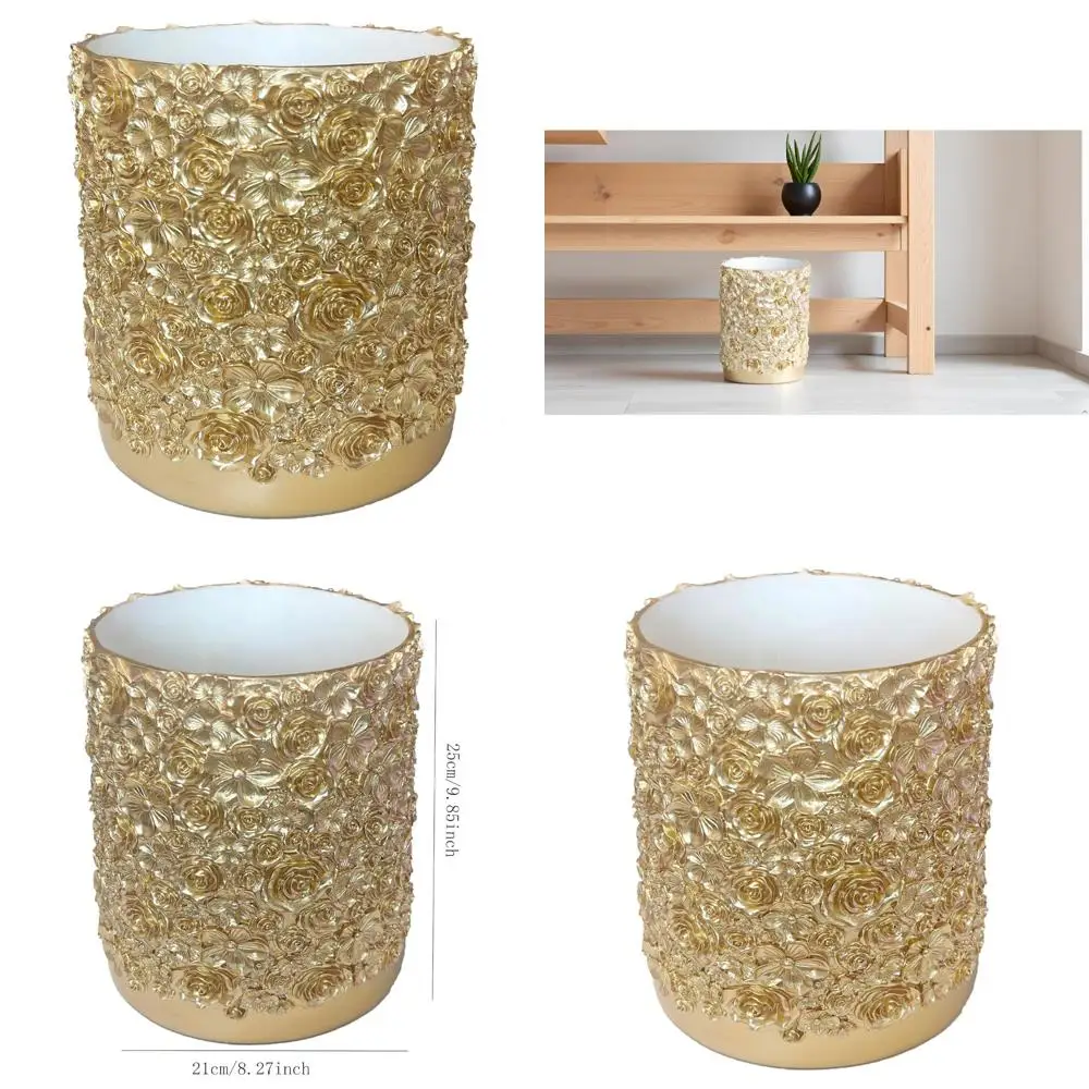 

Elegant Floral Carved Resin Trash Can - Decorative Waste Basket for Office, Bathroom, Bedroom with Rose Design