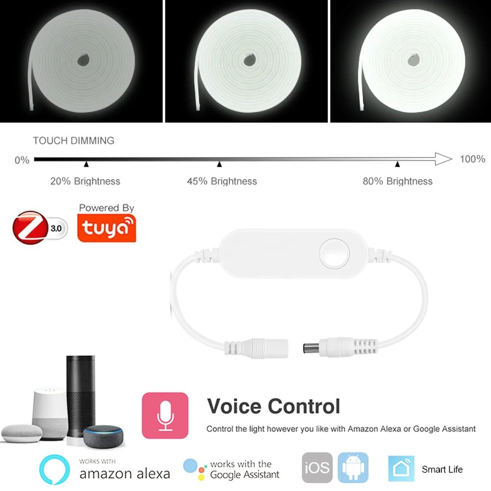 DC12V Zigbee 3.0 LED Dimmer Controller Neon Led Strip Soft SMD 2835 Flexible Rope Tube Lamp 120LEDs/M Home Decor Tuya Smart Life