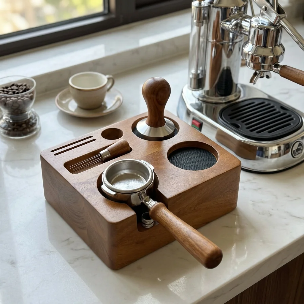 professional-espresso-tamping-station-solid-wood-portafilter-holder-adjustable-base-for-home-coffee-bar-counter-durable