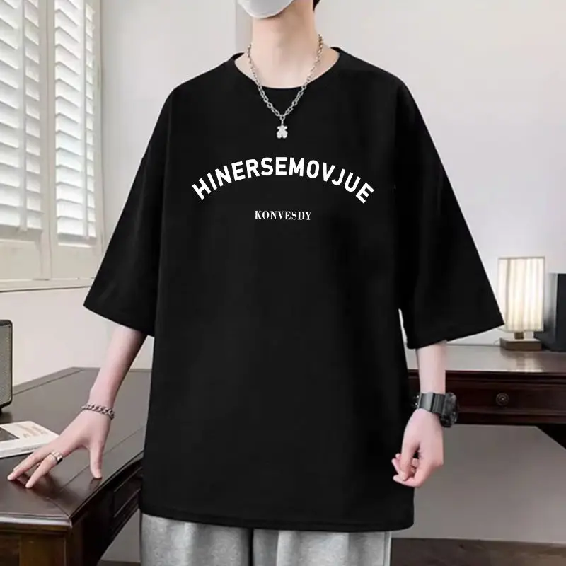 Men's Clothing Short Sleeve Pullovers Casual Letter Summer Youthful Vitality Printed Loose Basic Round Neck American T-shirts