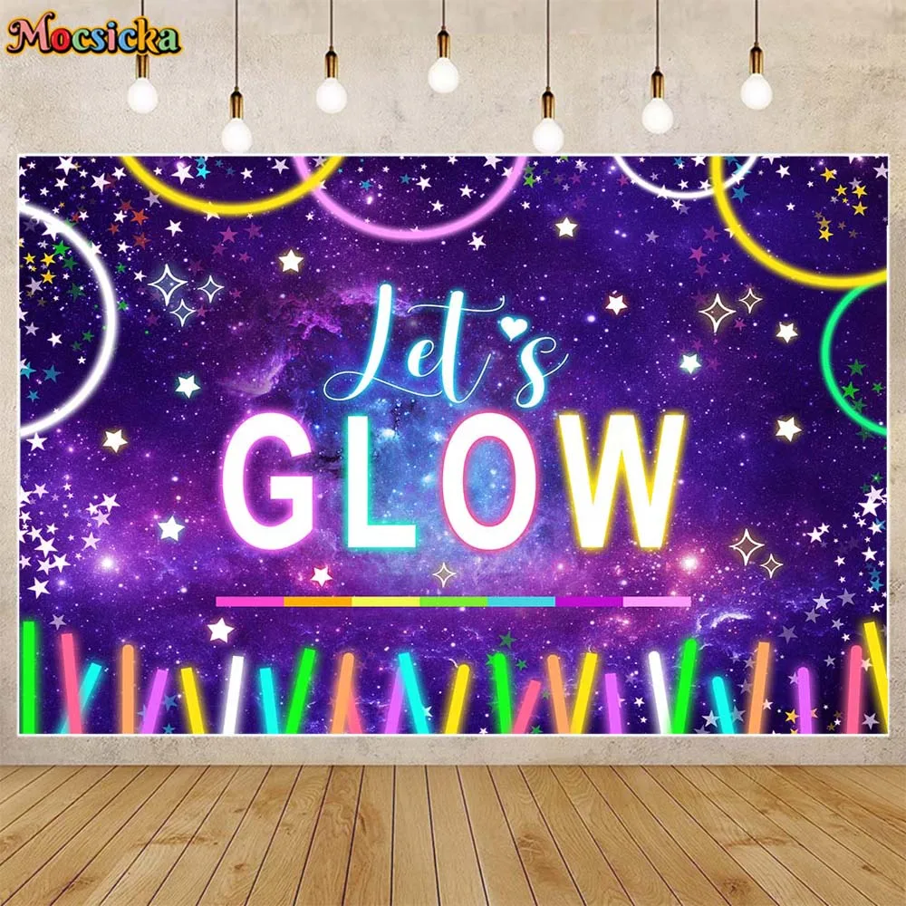 

Mocsicka Photography Background Let's Glow in the Dark Neon Party Decor Colored Lights Kids Birthday Backdrop Photo Studio Props