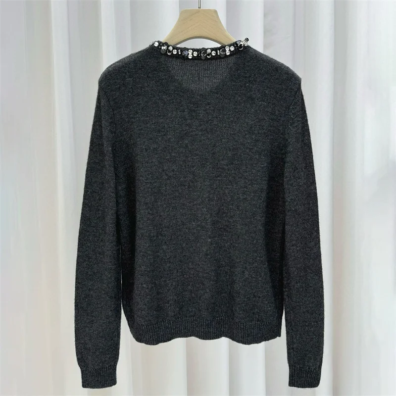 سترة للنساء شتاء جديد 2025 صدر واحد بقصة ضيقة وأكمام طويلة سترة نسائية مزيج الصوف y2k ترتر حبة تريكو