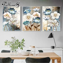 Diamond Painting Triptych Vintage Lotus Full Diamond Embroidery Mosaic Picture Flowers Cross Stitch Kits Art Home Decor AA3854