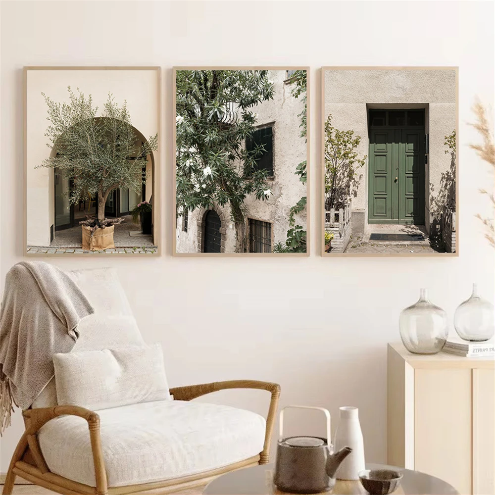 

Italy City Window Door Calm Landscape Canvas Painting Green Olive Tree Posters And Prints Nordic Wall Art Picture Bedroom Decor