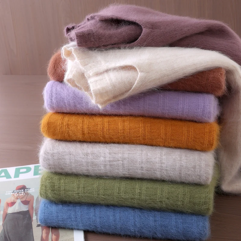 خريف/شتاء جديد المنك سترة الكشمير المعنقة الإناث الخامس الرقبة مع الصوف الصلب محبوك قاع قميص فضفاض