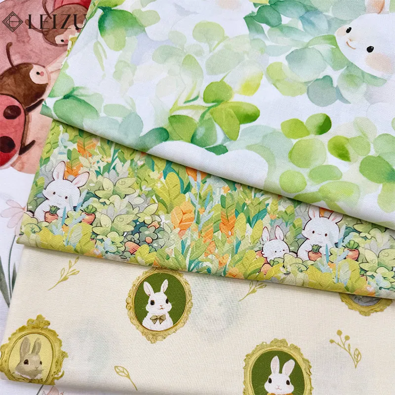 

100% Cotton Printed Fabric Cute Rabbit Plain Weave Cloth for DIY Handmade Clothing Materials Decorate Sofas,Tablecloths,Curtains