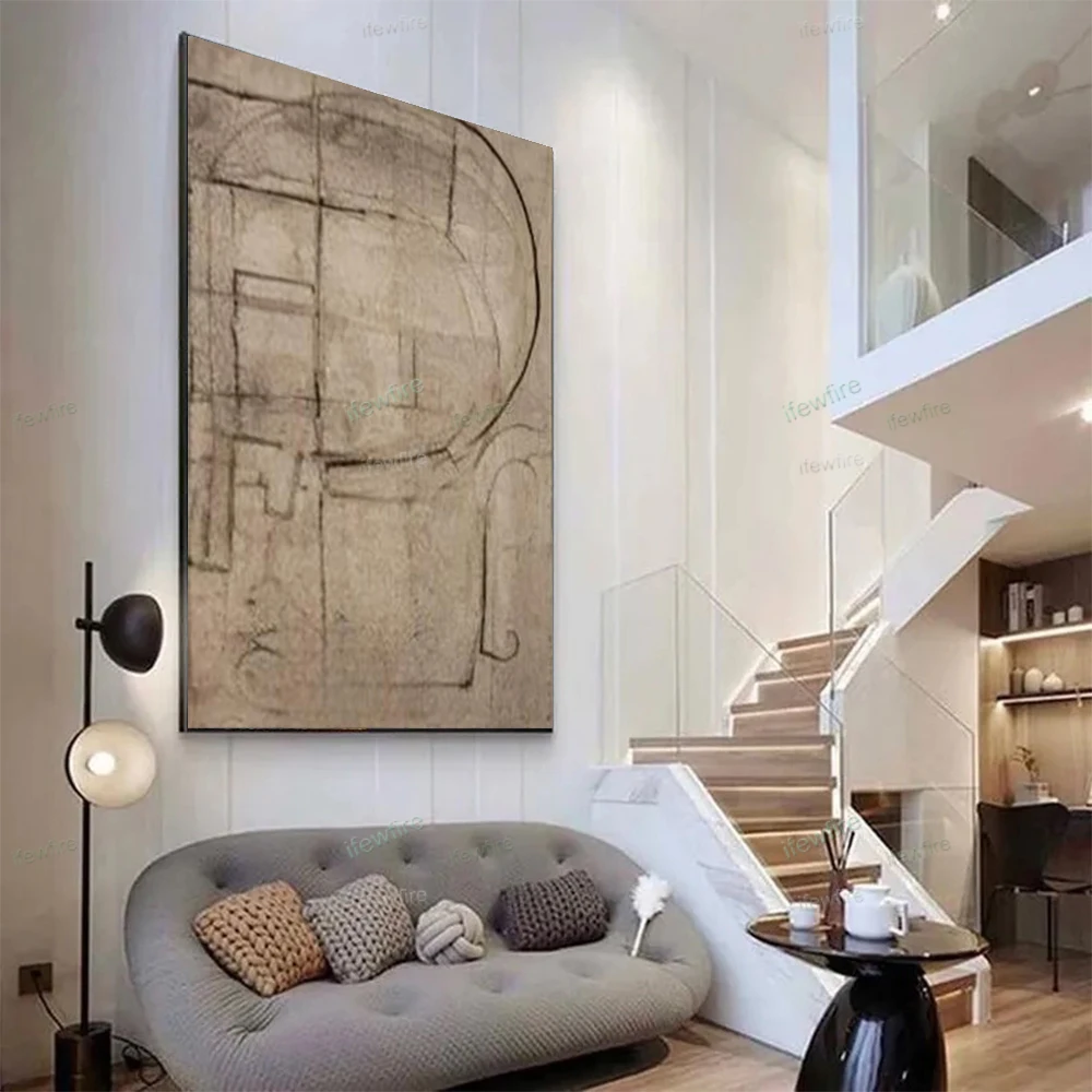 100% Handmade Abstract Blue Oil Paintings Wall Art Canvas Picture Morden Contour Map Poster For Living Room Porch Home Decor