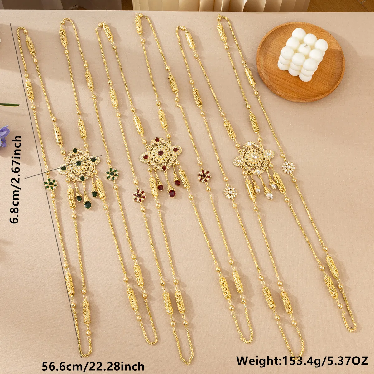Kraft Brautschmuck-Schulterkette mit geschnitztem Metallmuster, handgefertigt, arabisch, wunderschöne Hochzeitskleid-Körperkette für den Nahen Osten – Detail 7