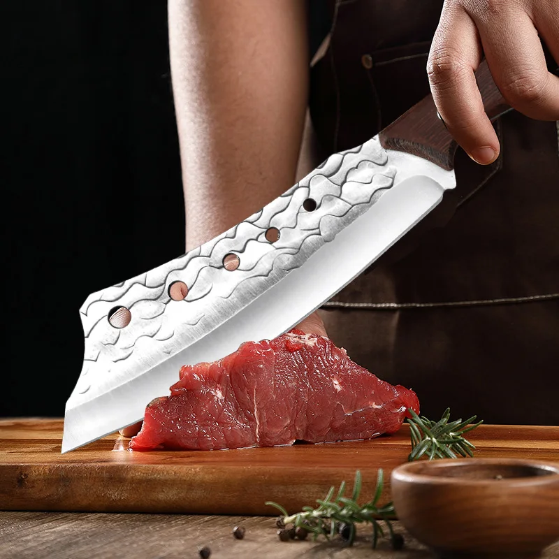 8 inch Hand-Forged Bone Butcher Knife Stainless Steel Kitchen Knife Cleaver Meat Wooden Handle Chef Slaughter Cooking Knives