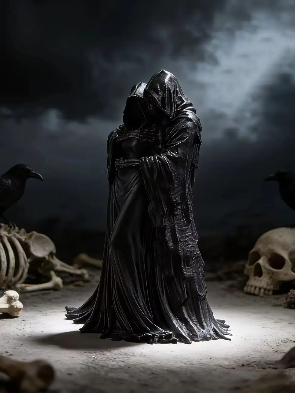 Grim Reaper Embrace Statuen-Dekoration, Sammlerfiguren, Ornamente für Zuhause, Regal und Schreibtisch, gotische Totenkopfskulpturen