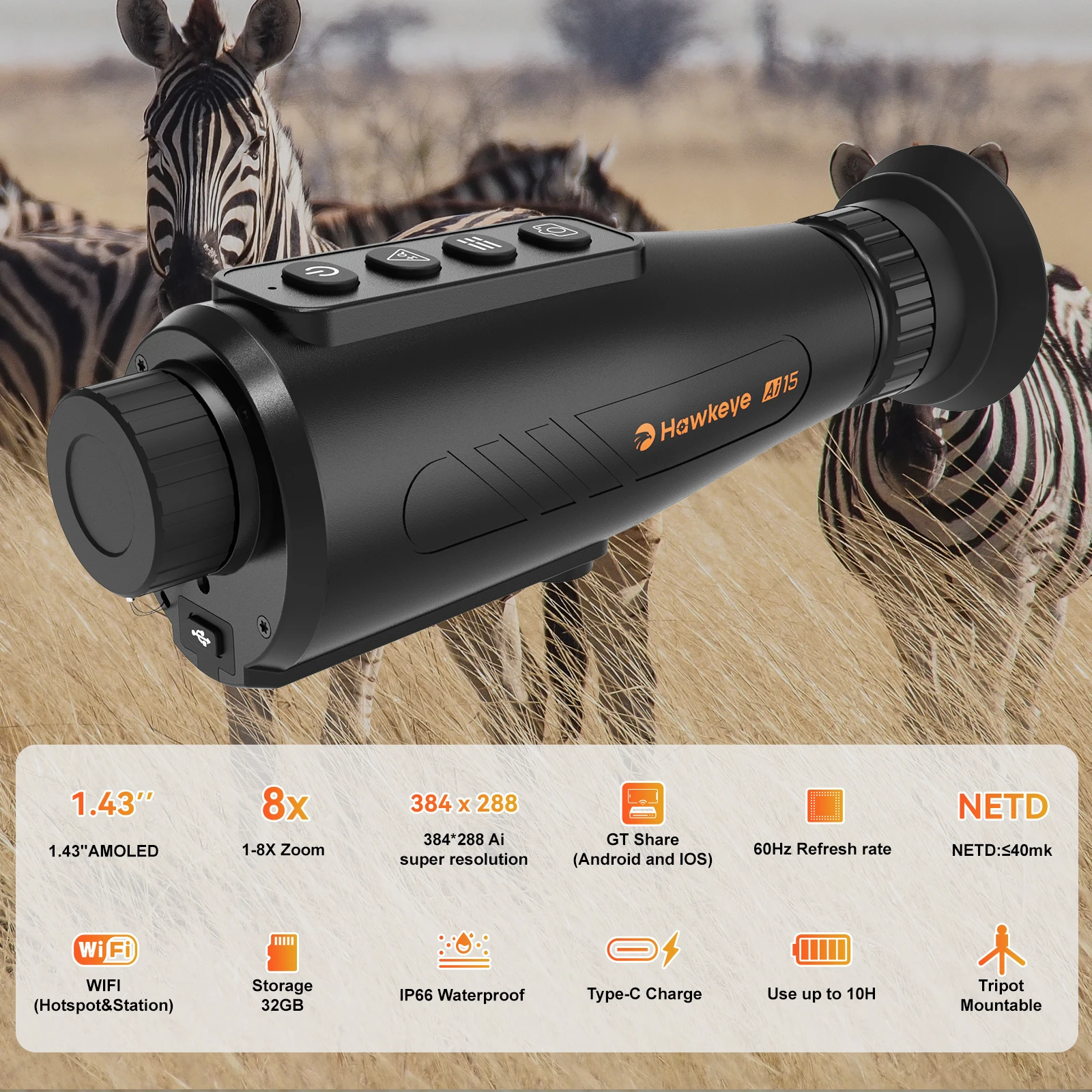 GTGUARD Ai15 التصوير الحراري أحادي العين 8X التكبير الرقمي 1.43in OLED HD عرض Ai فائق الدقة 384*288 للديكور المنزل #2