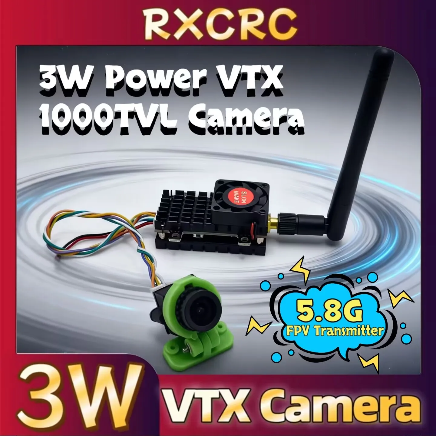 RXC 5.8G 3W Power VTX transmitter with a 1000TVL 135°FOV 2.5mm lens Camera,Suitable for remote-controlled flying racing drones.