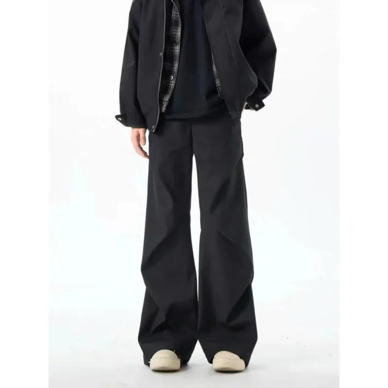 أسود مطوي النمط الأمريكي عارضة السراويل الرجال الجديدة قسط السراويل عارضة السراويل فضفاضة