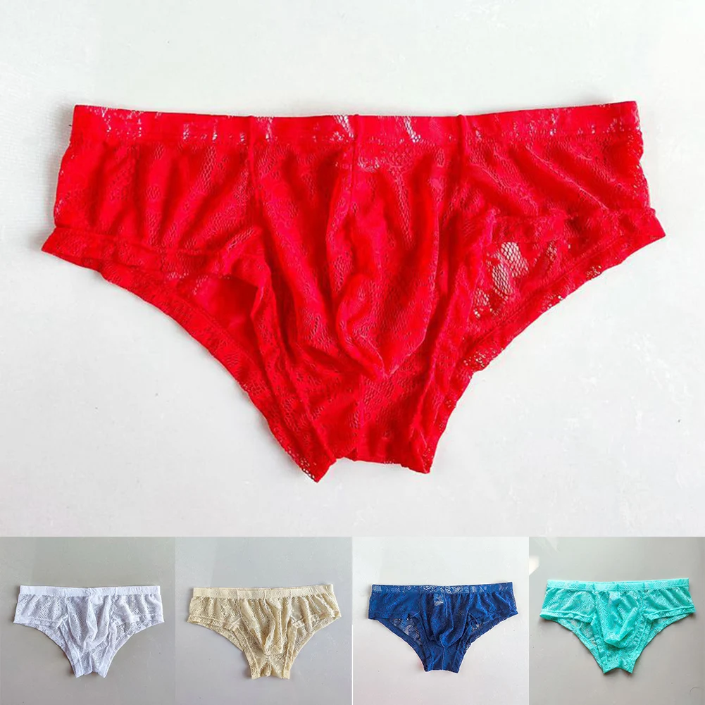 

Men Jacquard Briefs Lace Panties Mesh Boxer Shorts Hollow Out Underwear Comfortable Lingerie Transparent Low Waist Underpants