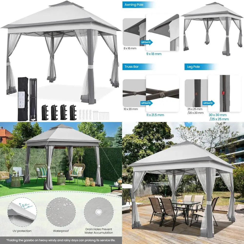 

Yaheetech 11x11 всплывающая беседка с навесом для улицы, альтанка для мгновенного патио, солнцезащитная палатка с навесом с 4 мешками с песком, 2-уровневой крышей и