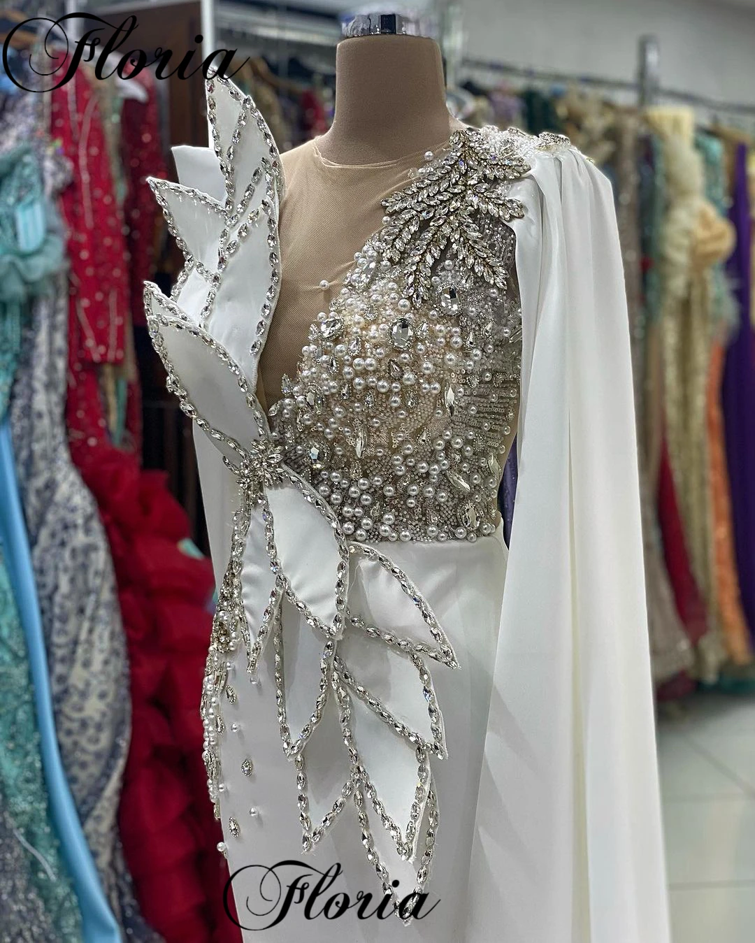 White Crystals Evening Dresses 2024 Pearls Formal Occasion Dresses Mermaid Robes De Soirée Special Celebrity Dresses For Women