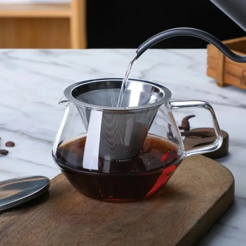 

Высокотемпературный стеклянный кофейник, приготовленный вручную, со шкалой, разделенный горшок, утолщенный термостойкий фильтр.