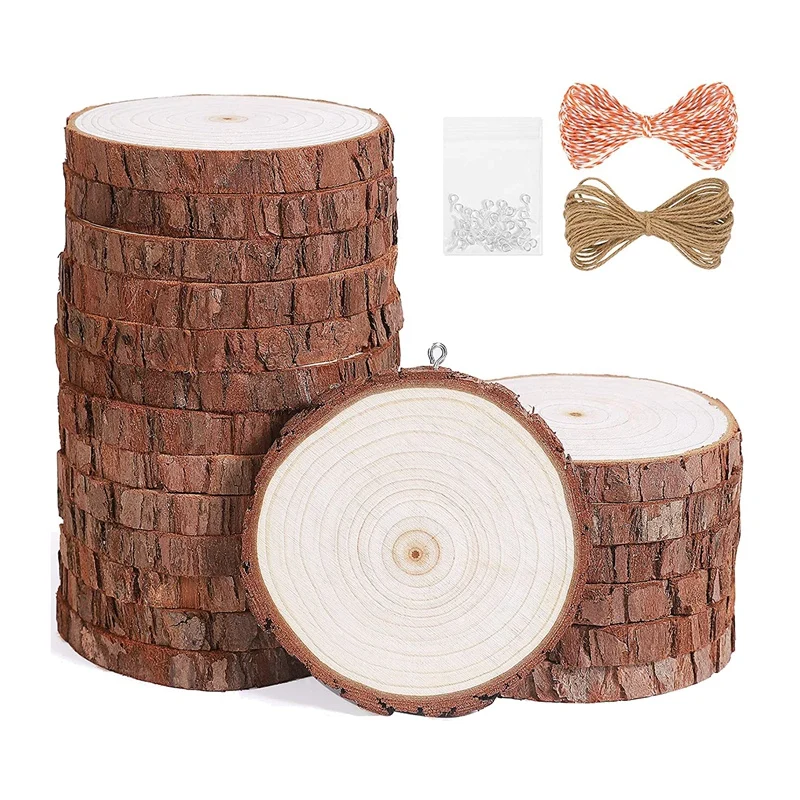 Natural Wood Slices 20Pcs Unfinished Wood Kit,For Crafts Christmas Ornaments Wedding DIY Crafts