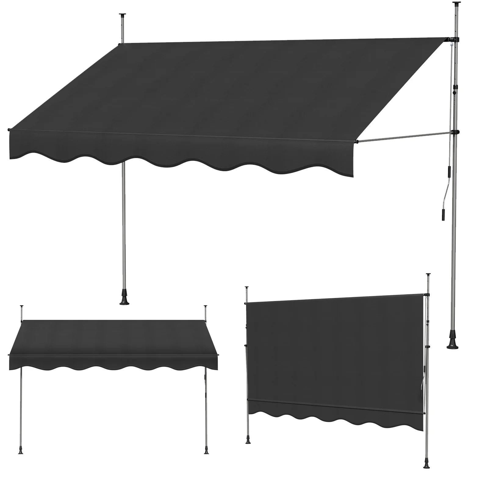Toldo Retráctil Manual - Protección UV - Con Manivela - Diseño Telescópico - Altura e Inclinación Ajustables - Toldo para Patio y Lluvia