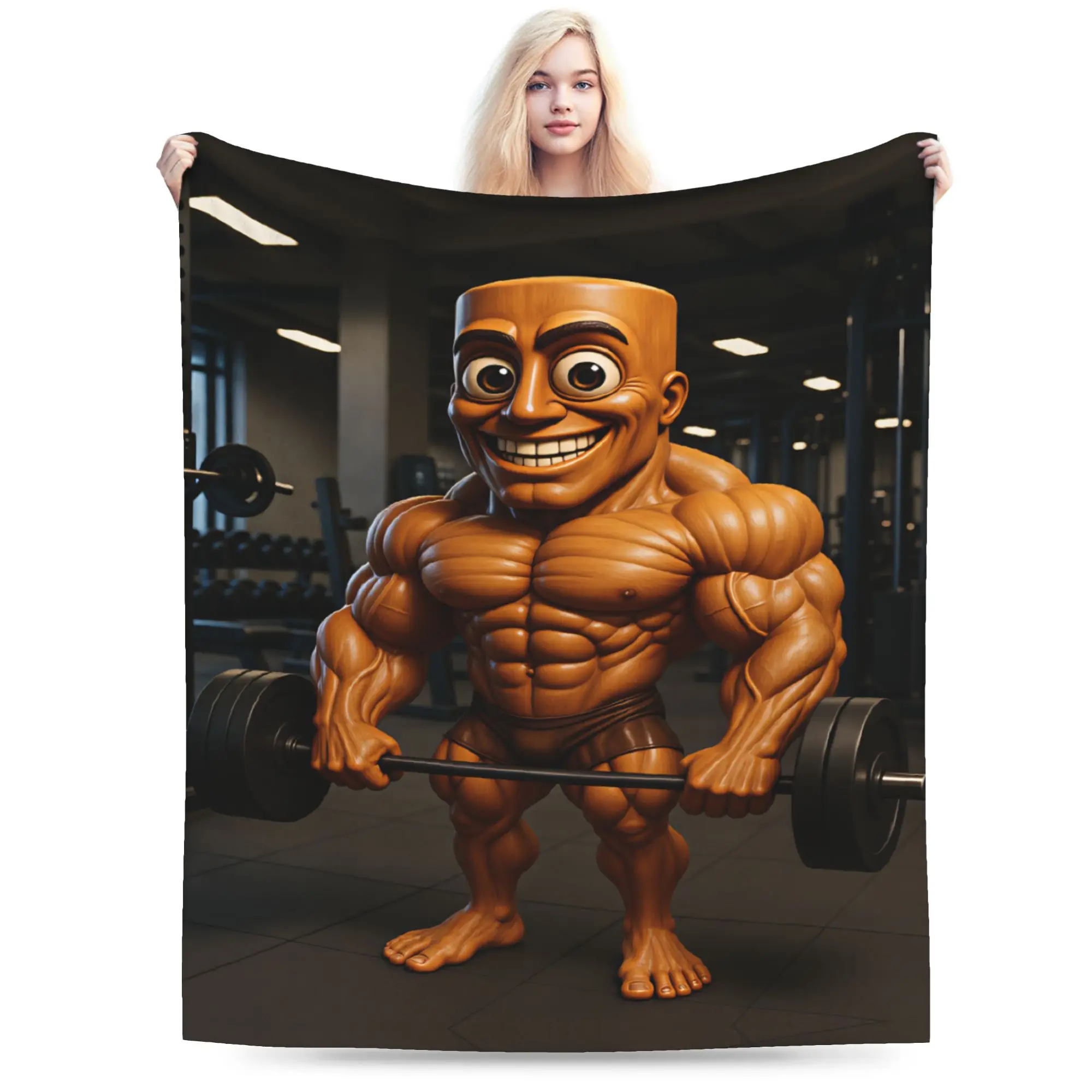 Tung Tung Sahur Gym Bodybuilder Muscle Meme Throw Blanket Cozy Trend Blanket For Living Room Office Flannel Bedspread Bed Cover