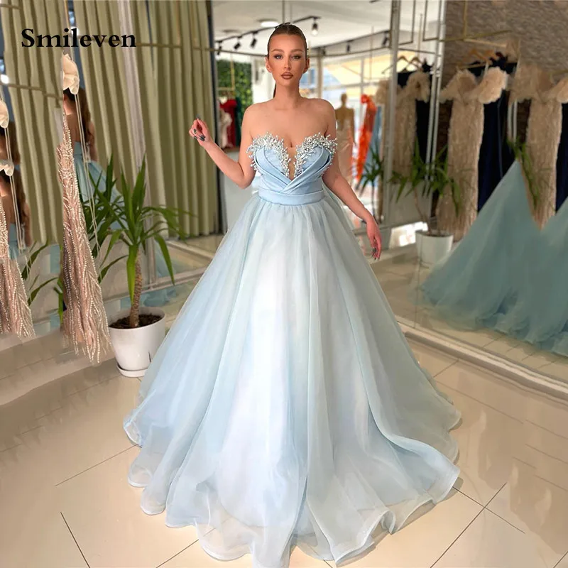 

Smileven Sky Blue Prom Dresses Sweetheart Beading Evening Dresses Organza Corset Party Dress