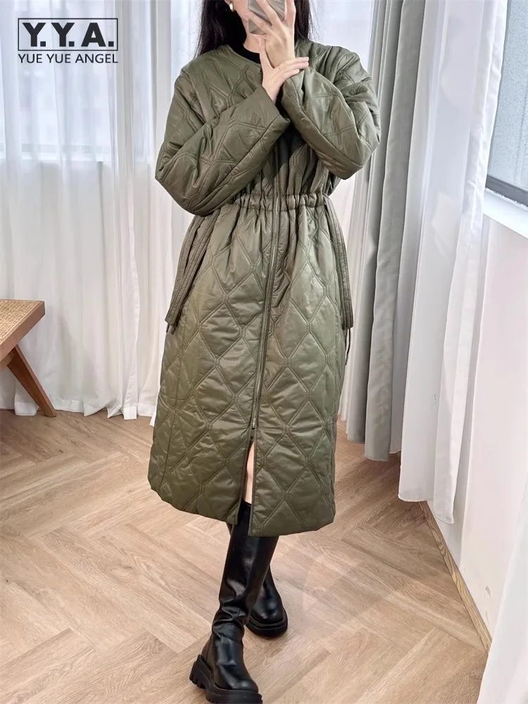 Vintage Harajuku Classic Women Winter Parkas Loose Fit Straight Casual Overcoat Zipper O-Neck Long Coat Female Warm Windbreaker