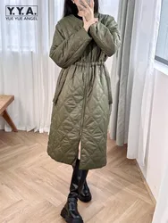 Vintage Harajuku Classic Women Winter Parkas Loose Fit Straight Casual Overcoat Zipper O-Neck Long Coat Female Warm Windbreaker