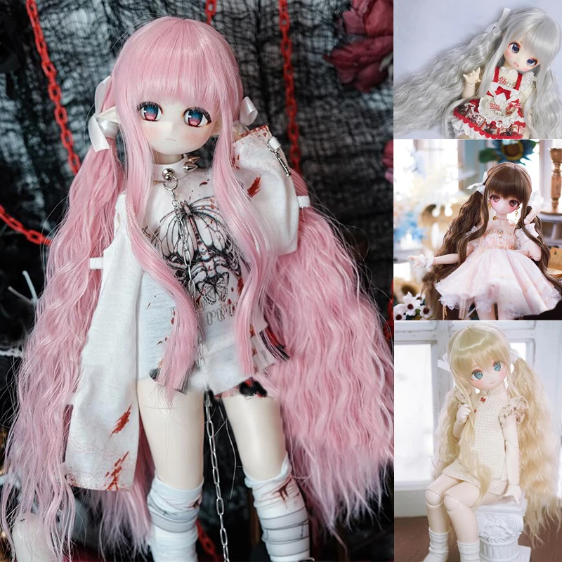 

Аксессуары для кукол, детская игрушка BJD DD SD MSD 1/3, парик, серый, синий, коричневый бант, двойной хвост, 1 шт.