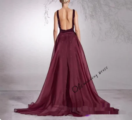 customized Dress Square Neck Open Back Velour Formal Party Gown with Organza Skirt Slit Sheath Evening Dresses فساتين سهرات2025